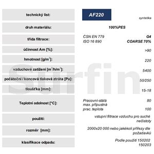 Filtrační tkanina G4 - syntetika AF220